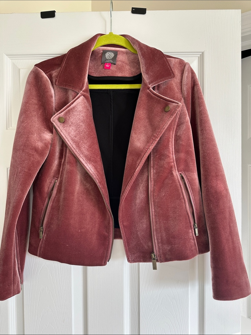 Velour Moto Jacket in Dusty Rose - Women's Zip Front Coat